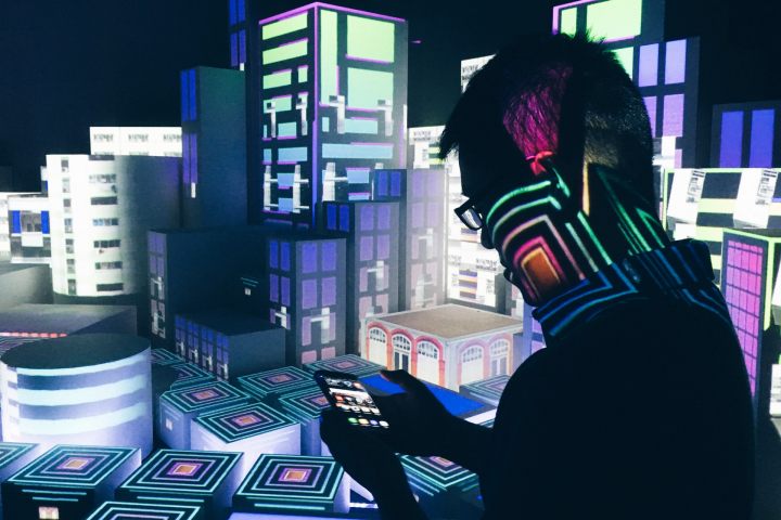 singapore, phone user, city, neon, lights, mobile, smartphone, phone