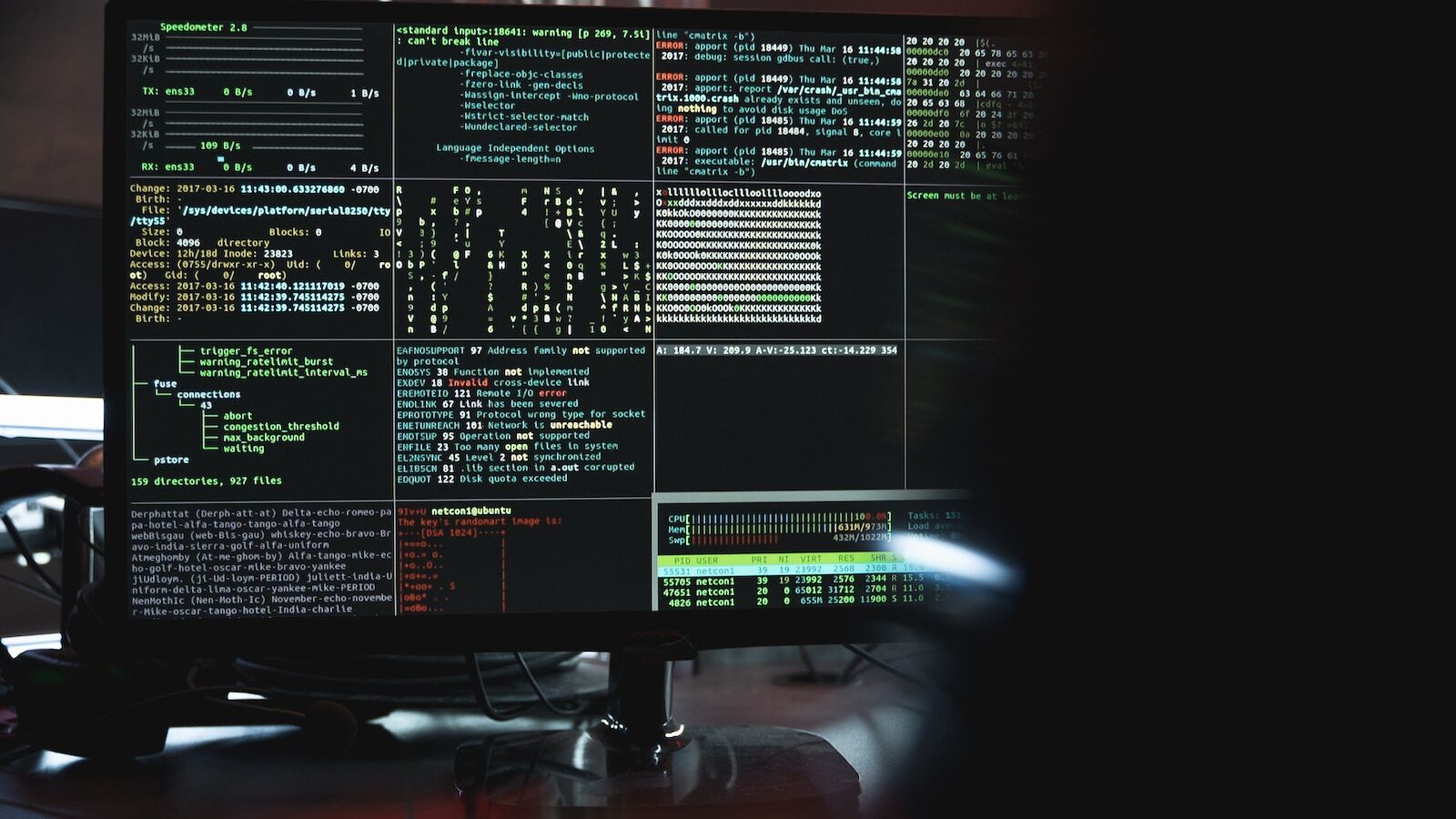 Close-Up View of System Hacking in a Monitor