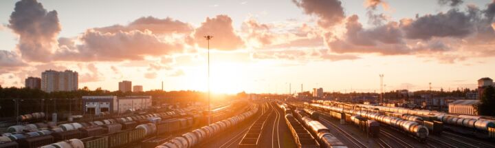 train, sunset, tracks