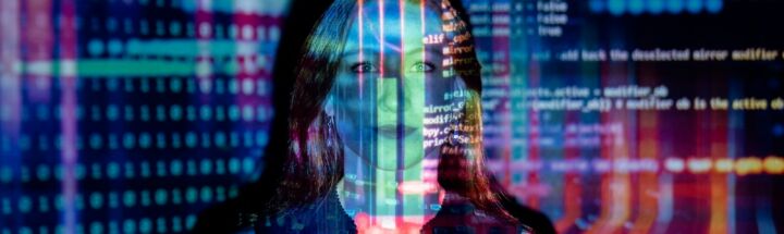 Code Projected Over Woman