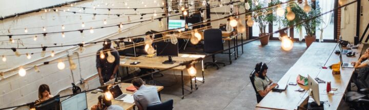 people sitting in front of computer monitors