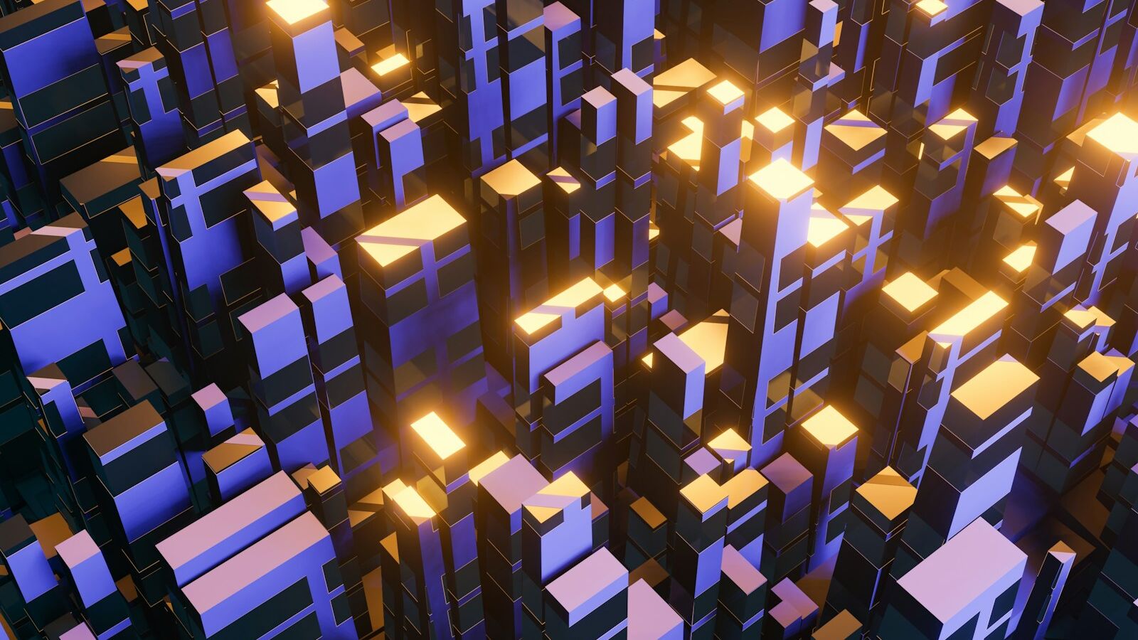 a large group of cubes with lights on them