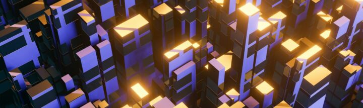a large group of cubes with lights on them