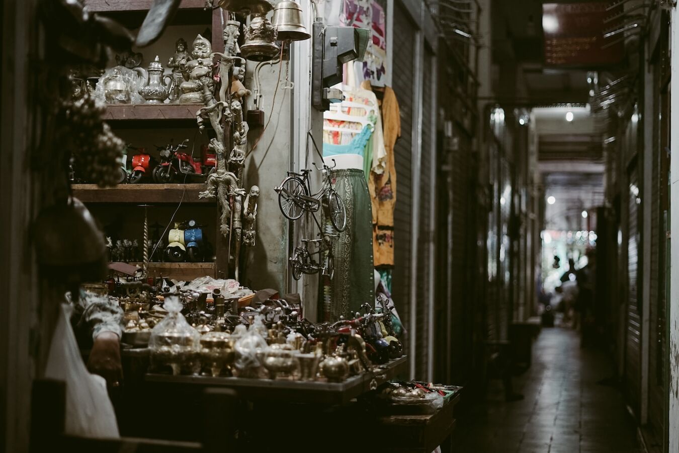 black and white store with assorted items