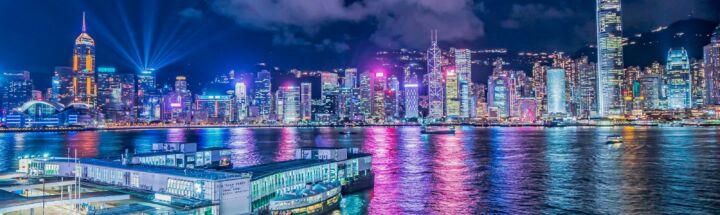 city skyline during night time