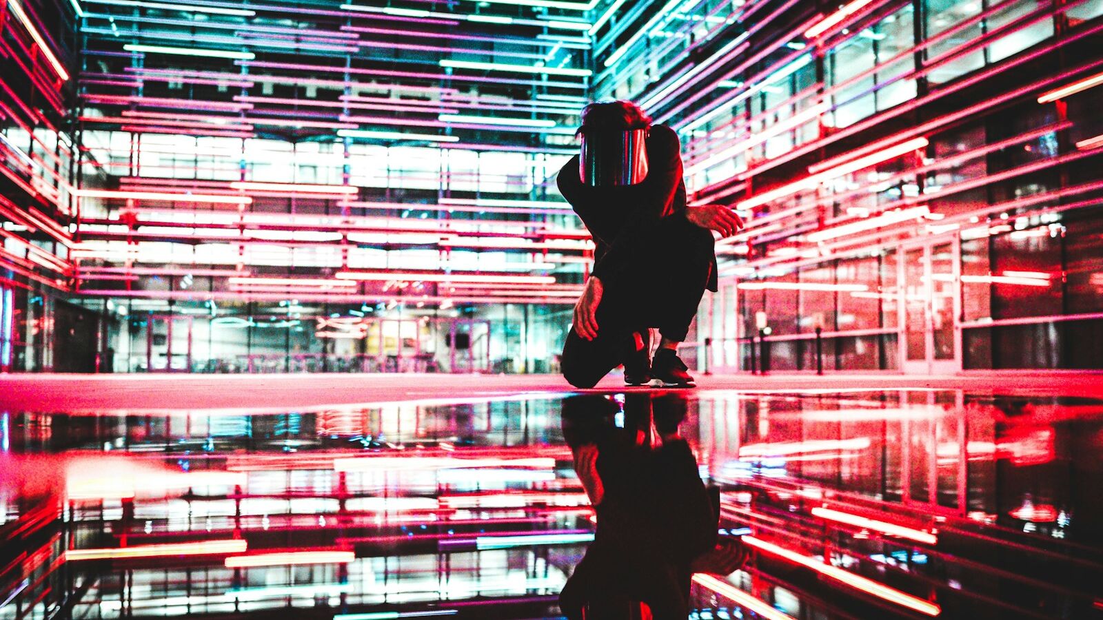 person kneeling inside building