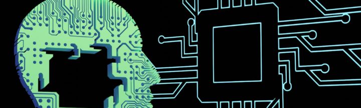 a person's head with a circuit board in front of it