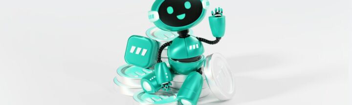 a toy robot with a blue background