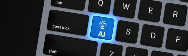 a close up of a keyboard with a blue button