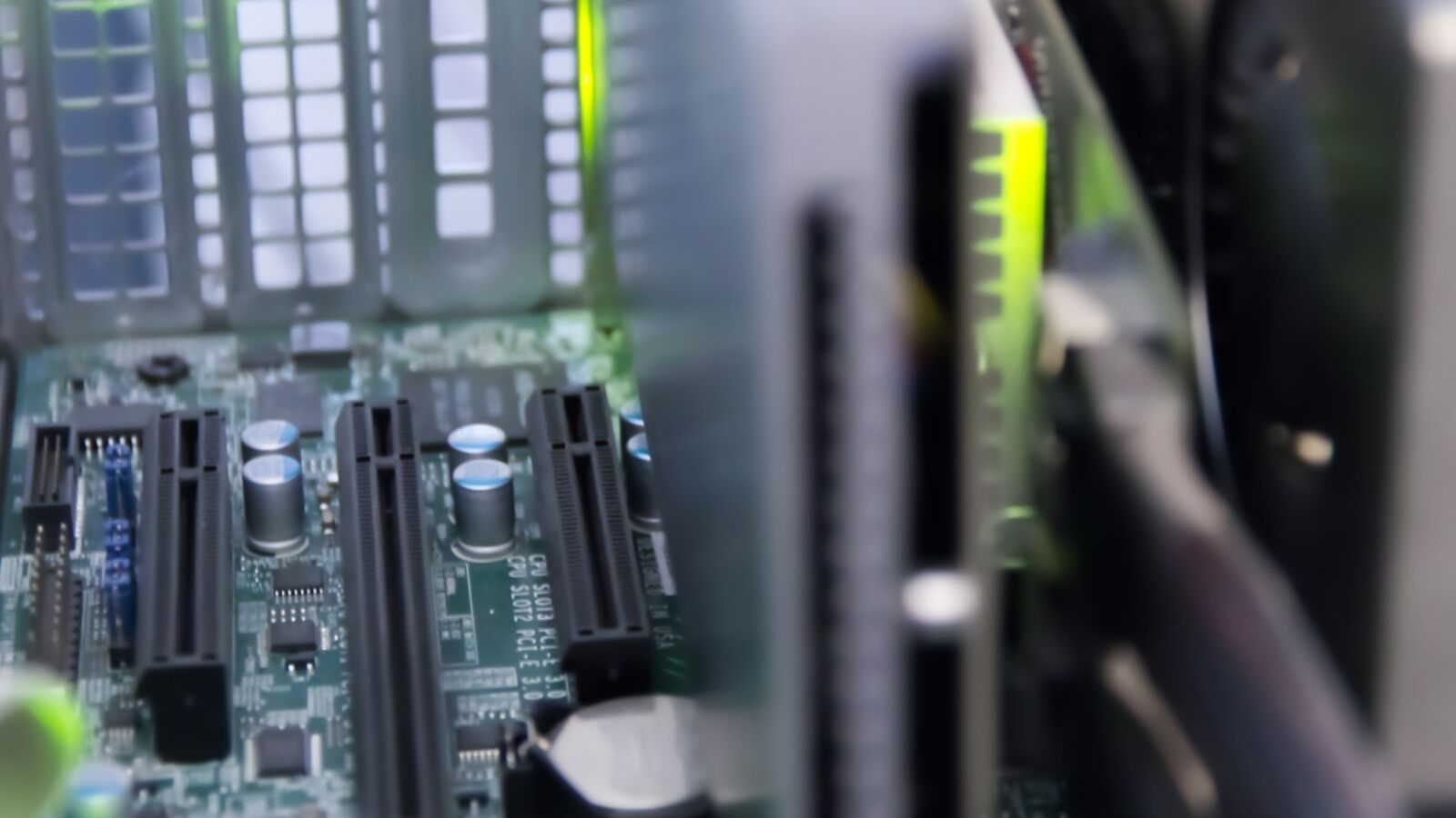 a close up of a computer motherboard with many components