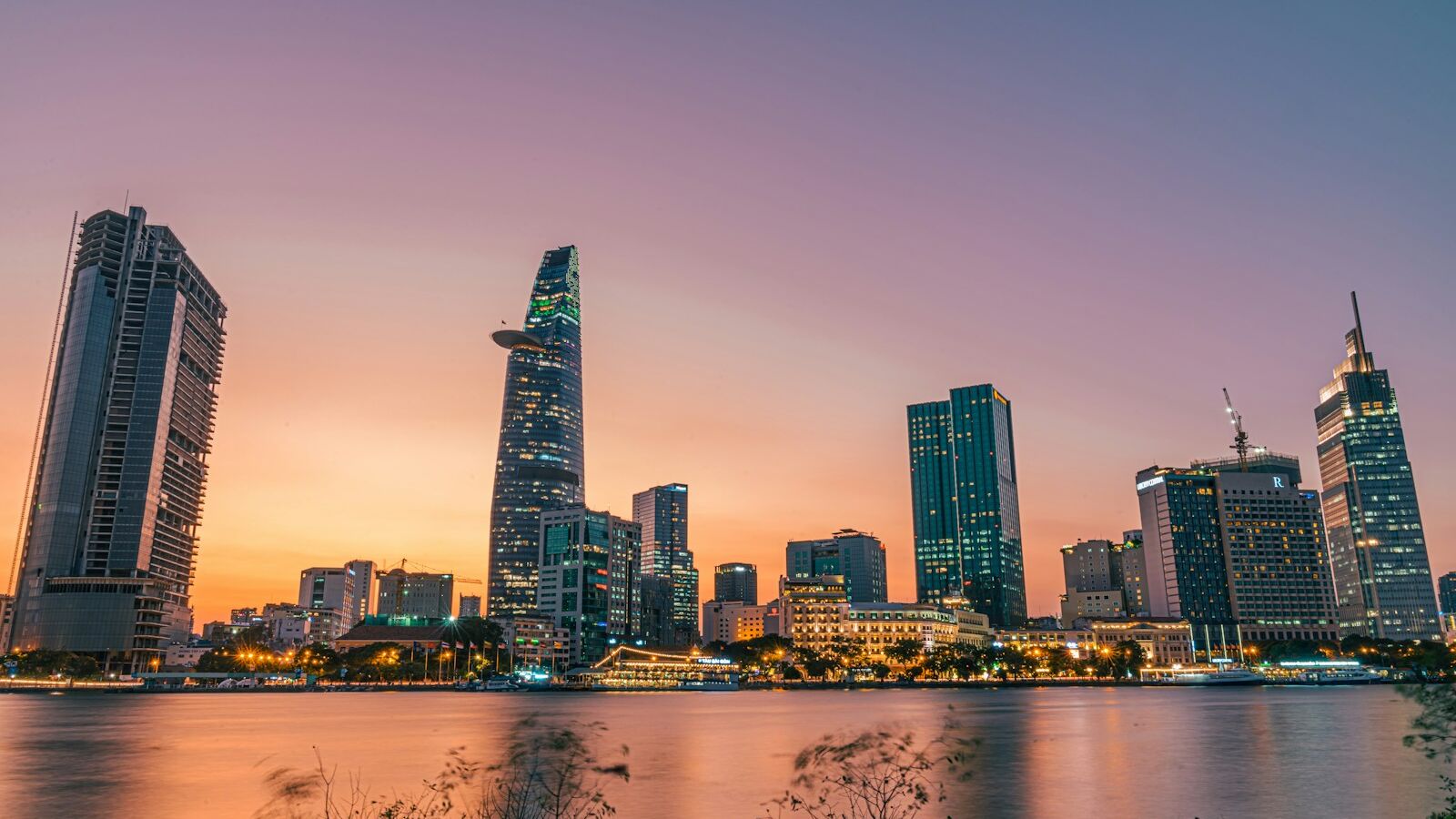 city skyline during night time