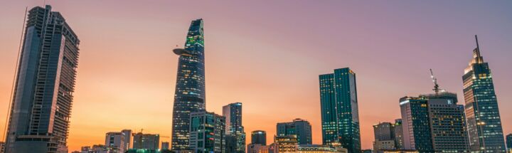 city skyline during night time