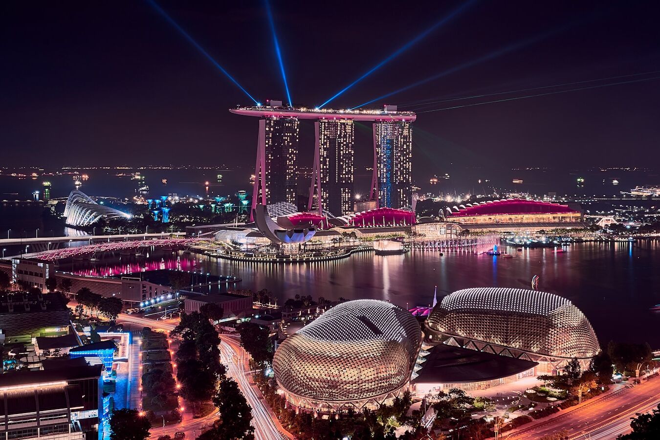high-rise buildings at night