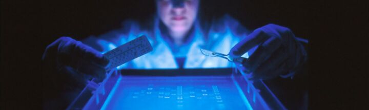 woman doing research while holding equipment