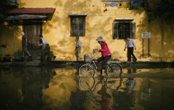 biking, street, flood, city, bike, bicycle, bicycle ride, riding bike, flooding, water, water reflection, road, hoi an, vietnam, flooded street, flood, flood, flood, flood, nature, flood, flooding, vietnam