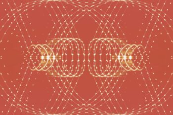 a red background with circles and dots