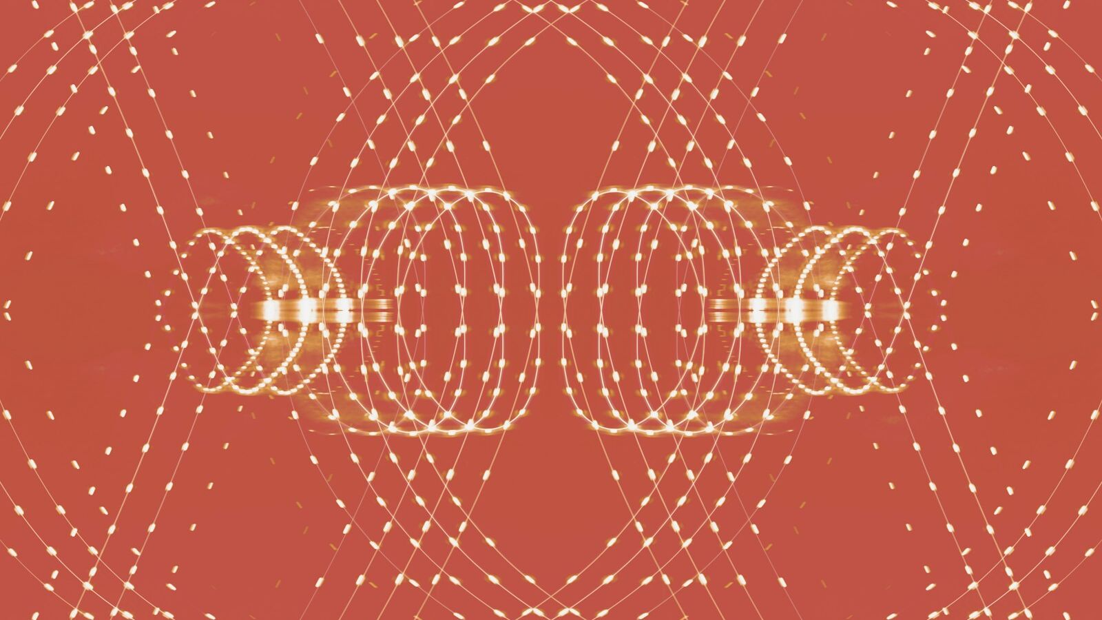 a red background with circles and dots