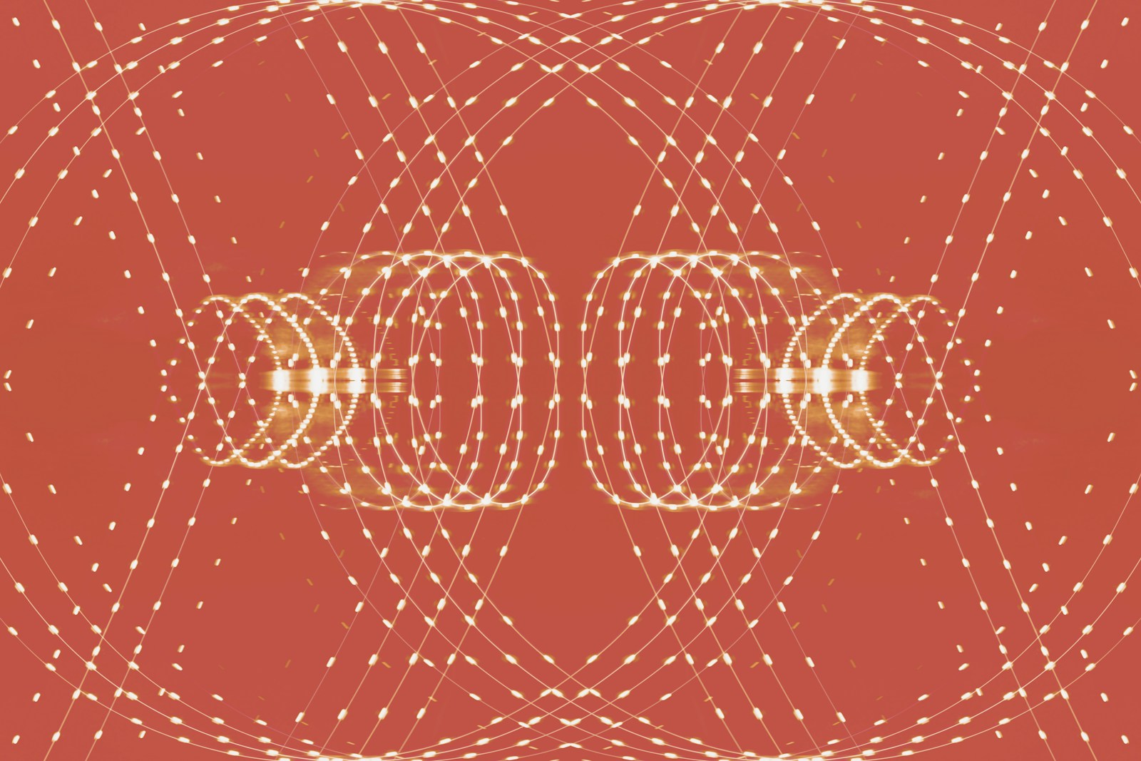 a red background with circles and dots