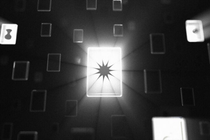 a black and white photo of a star in the middle of a room