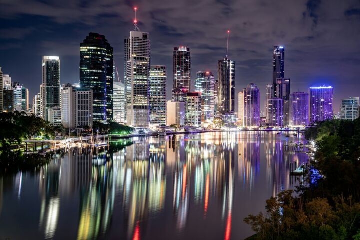 a view of a city at night