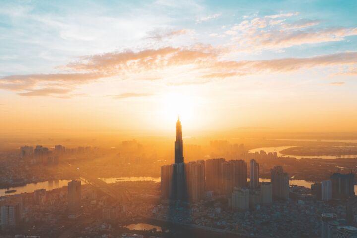 city skyline during sunset with cloudy sky
