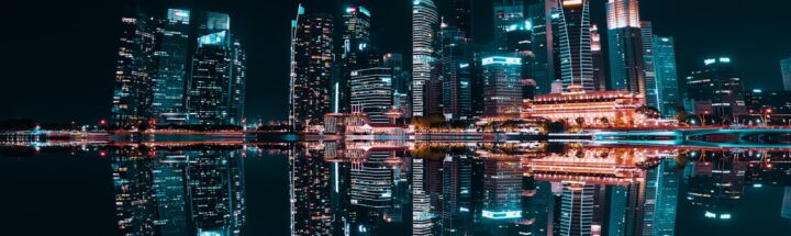 lighted buildings during night time