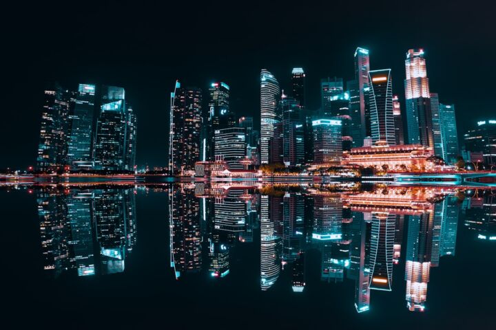 lighted buildings during night time