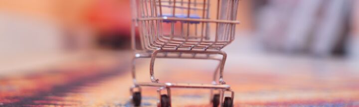 a miniature shopping cart sitting on top of a rug