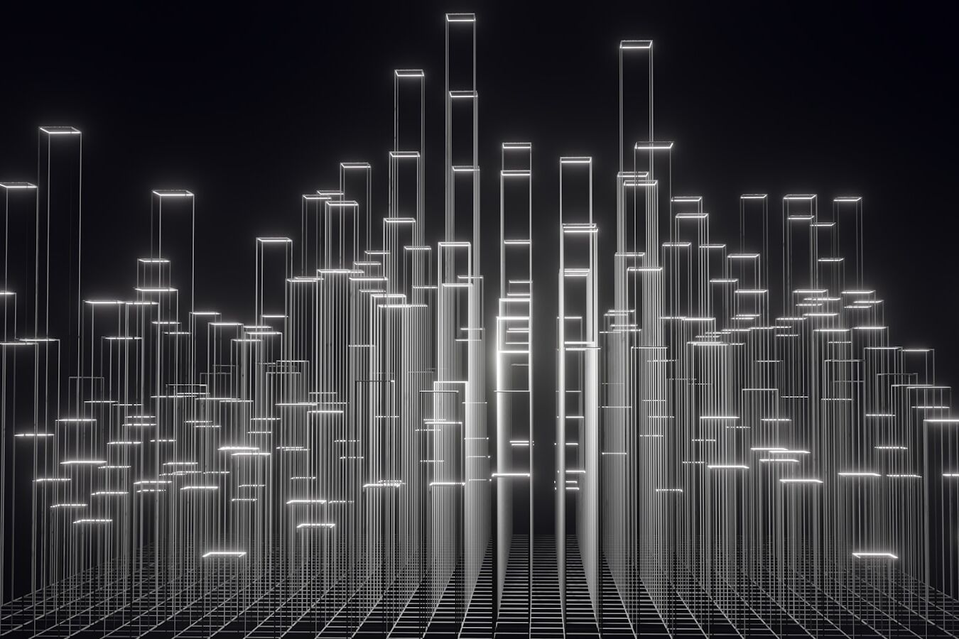 a black and white photo of a large number of lights