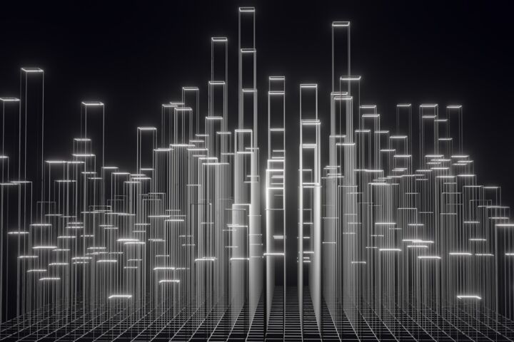 a black and white photo of a large number of lights