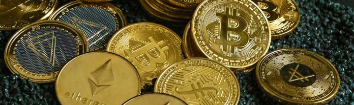 a pile of gold and silver bitcoins