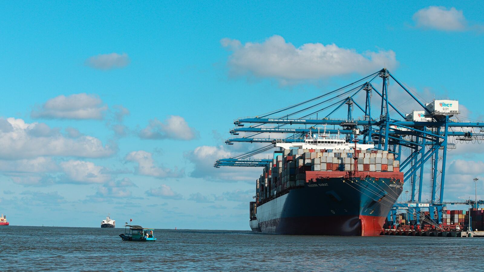 a large ship in the water
