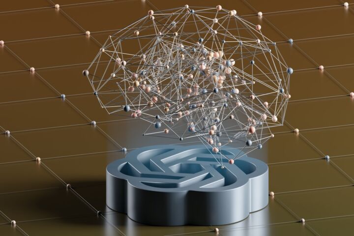 a computer generated image of a network and a laptop