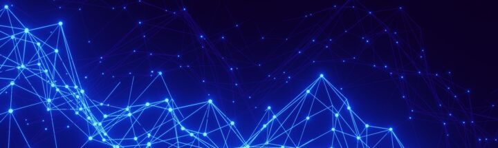 a blue background with lines and dots