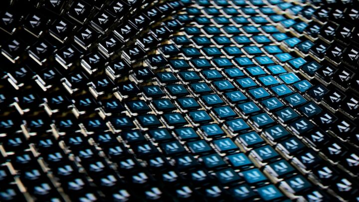 A close up view of a blue and black fabric