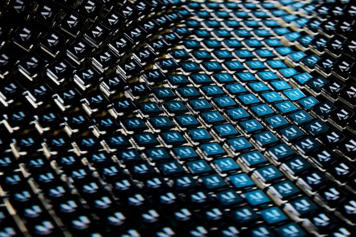 A close up view of a blue and black fabric