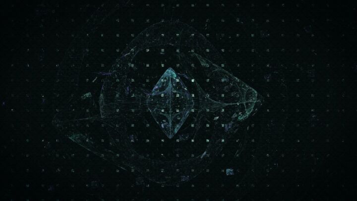 a black background with a blue and green design