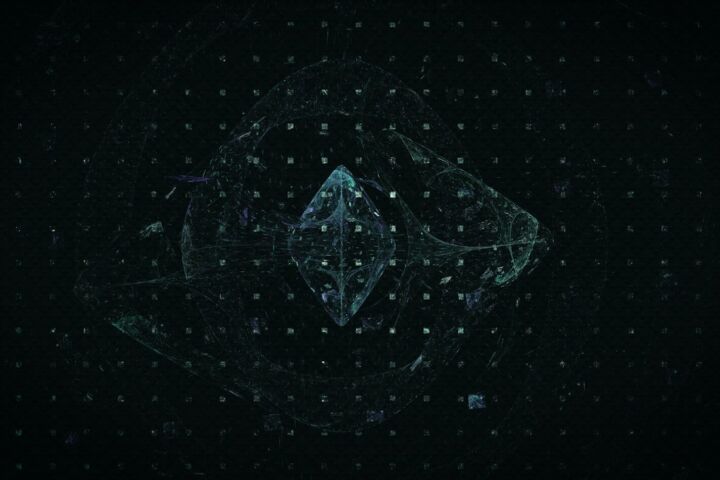 a black background with a blue and green design