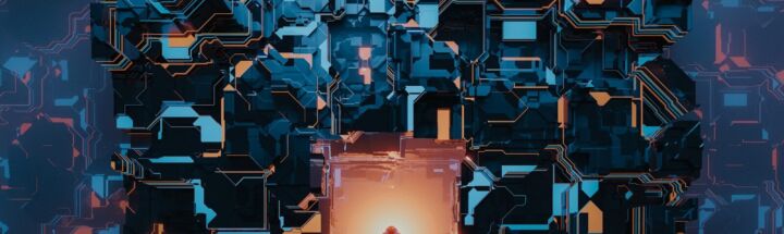 a person standing in front of a large building with many letters on it