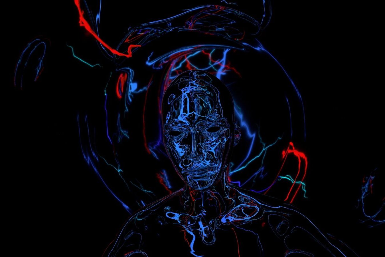 Abstract digital rendering of a human head with glowing lines