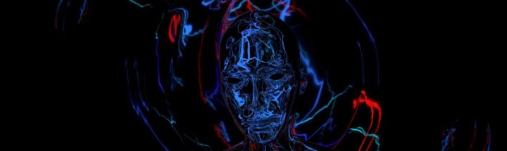 Abstract digital rendering of a human head with glowing lines