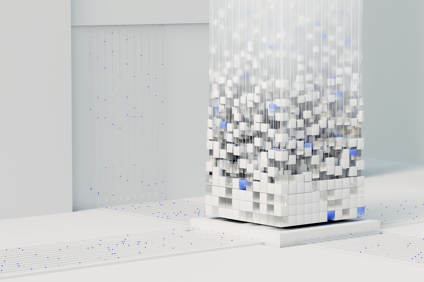 Abstract 3D render visualizing artificial intelligence and neural networks in digital form.