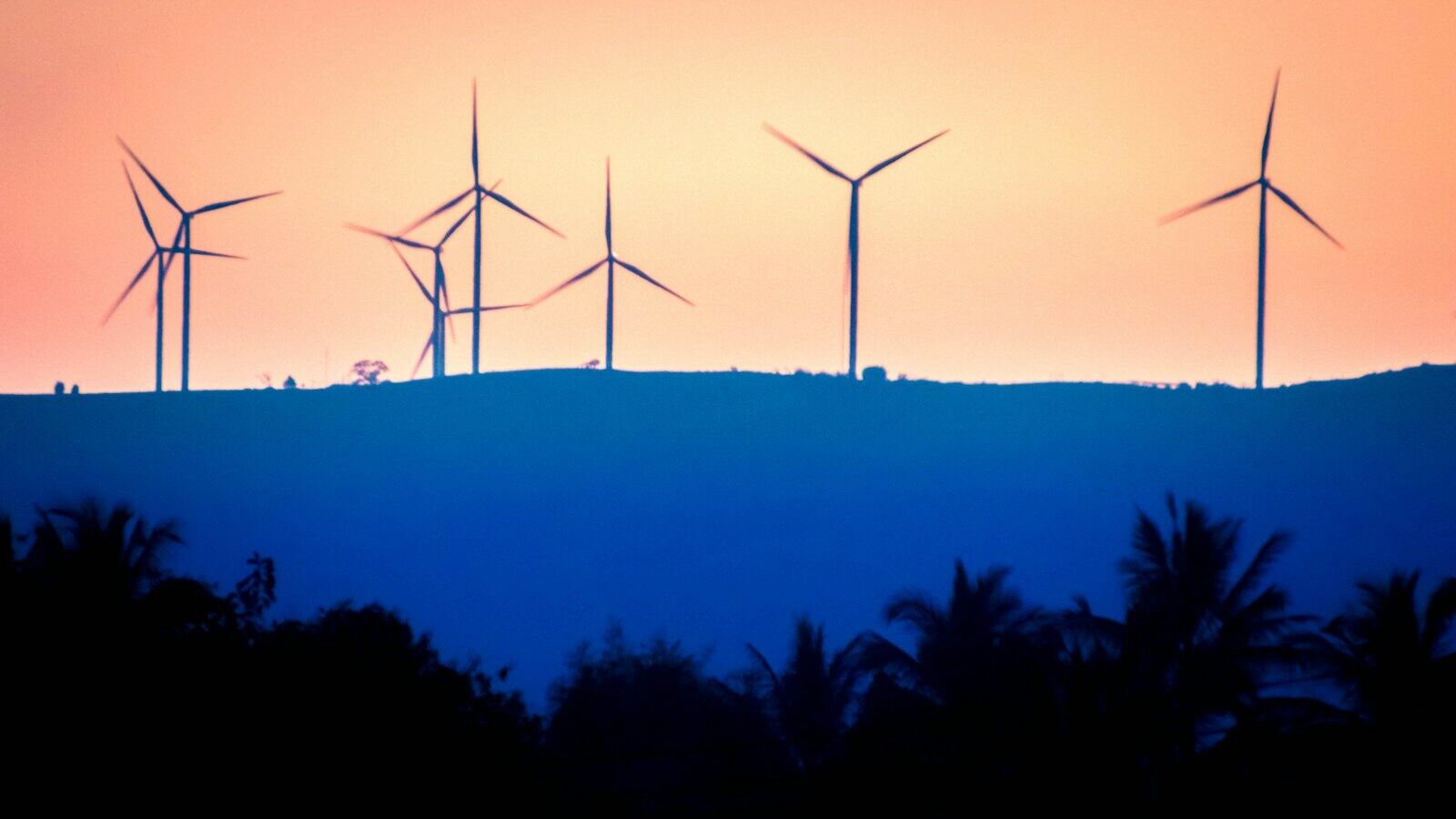 silhouette of wind turbines