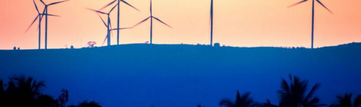 silhouette of wind turbines