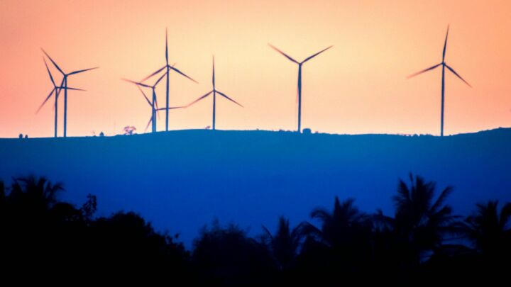 silhouette of wind turbines