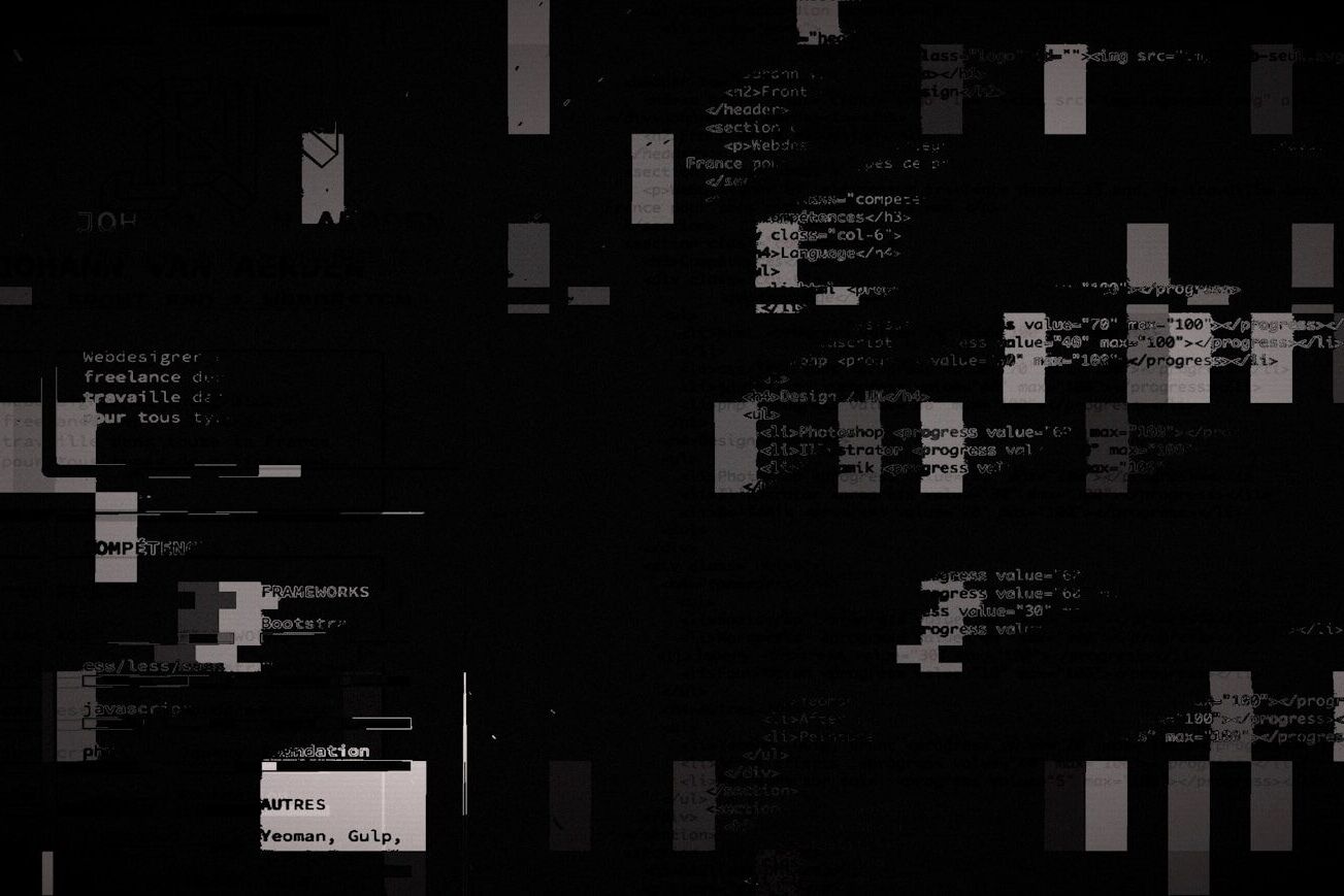 Abstract glitch art with digital code fragments