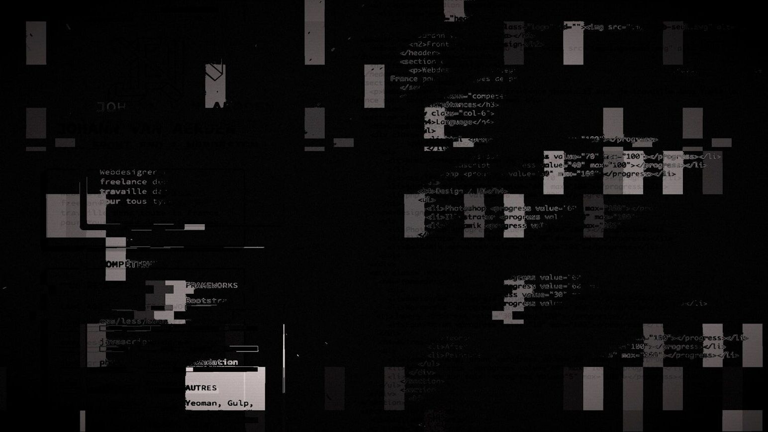 Abstract glitch art with digital code fragments
