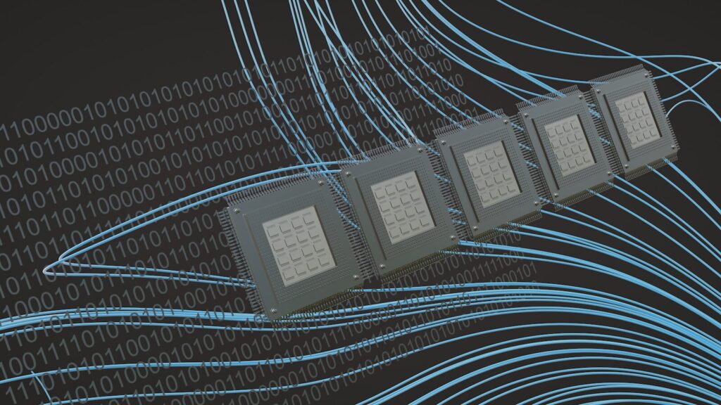 a computer chip is shown in front of a black background