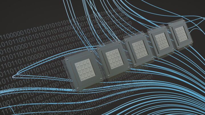 a computer chip is shown in front of a black background
