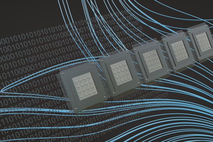 a computer chip is shown in front of a black background